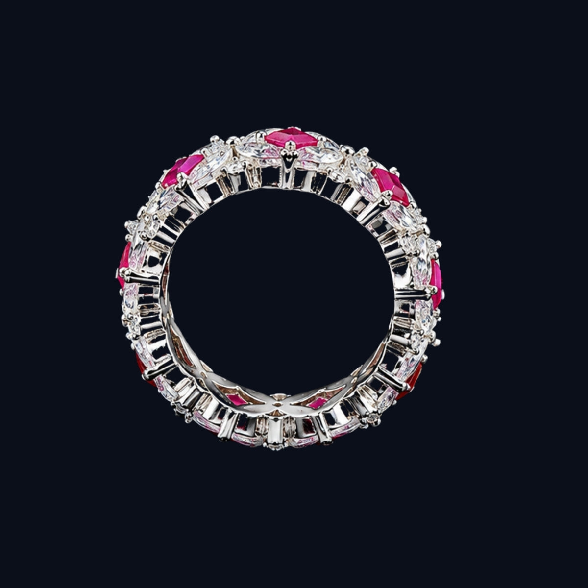 Silver ring with pink and clear stones
