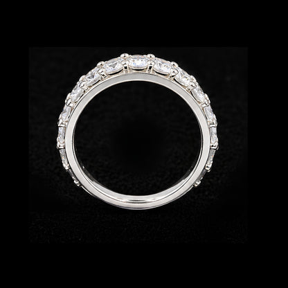 A silver ring with clear CZ stones