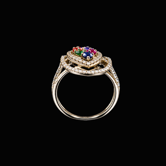 Gold CZ Stone Ring with Rainbow CZ Stones
