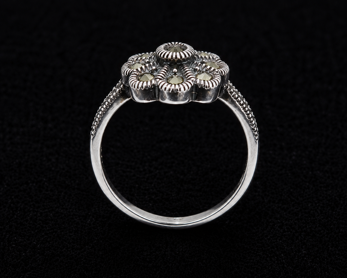 Silver ring with a cluster of clear cubic zirconia stones