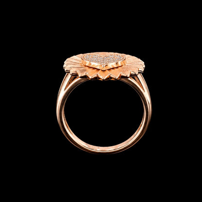 A rose gold ring with a heart-shaped CZ stone motif.