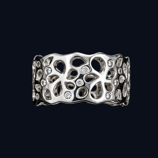 Silver Molten Lace CZ Ring
