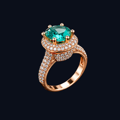 Rose Gold Green CZ Double Halo Ring