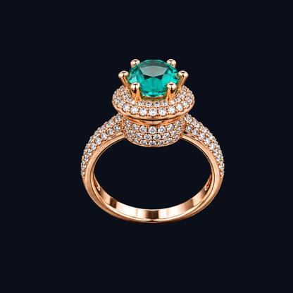 Rose Gold Green CZ Double Halo Ring