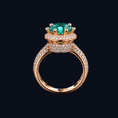 Rose Gold Green CZ Double Halo Ring