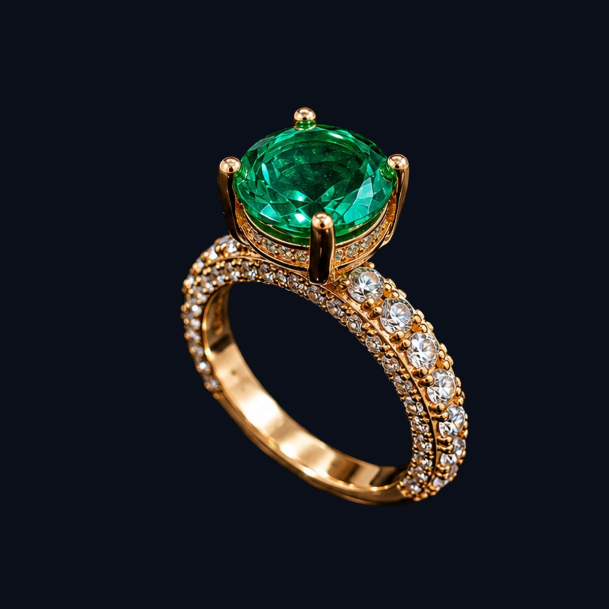 Emerald and CZ Gold-Tone Ring