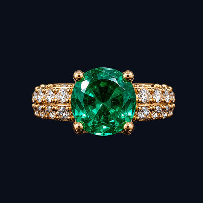 Emerald and CZ Gold-Tone Ring