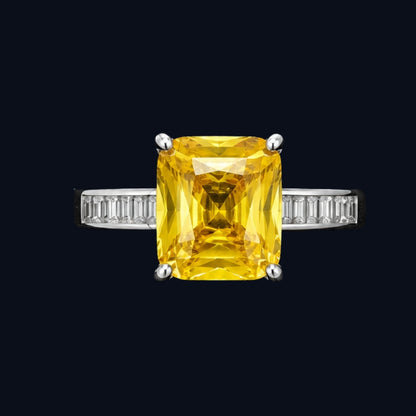 Silver Yellow CZ Baguette Ring