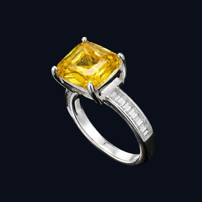 Silver Yellow CZ Baguette Ring