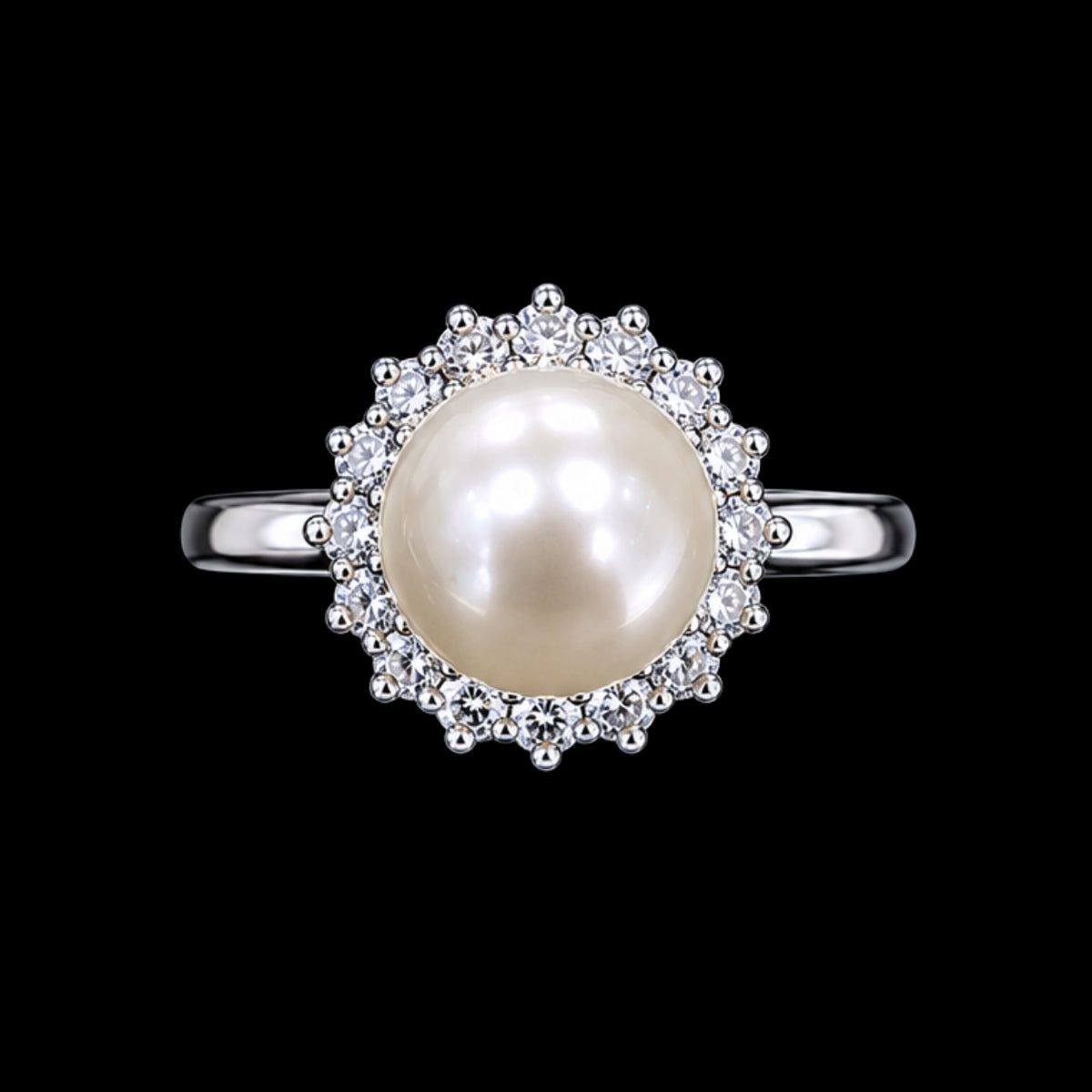 Pearl Ring with CZ Stones