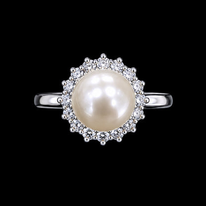 Pearl Ring with CZ Stones