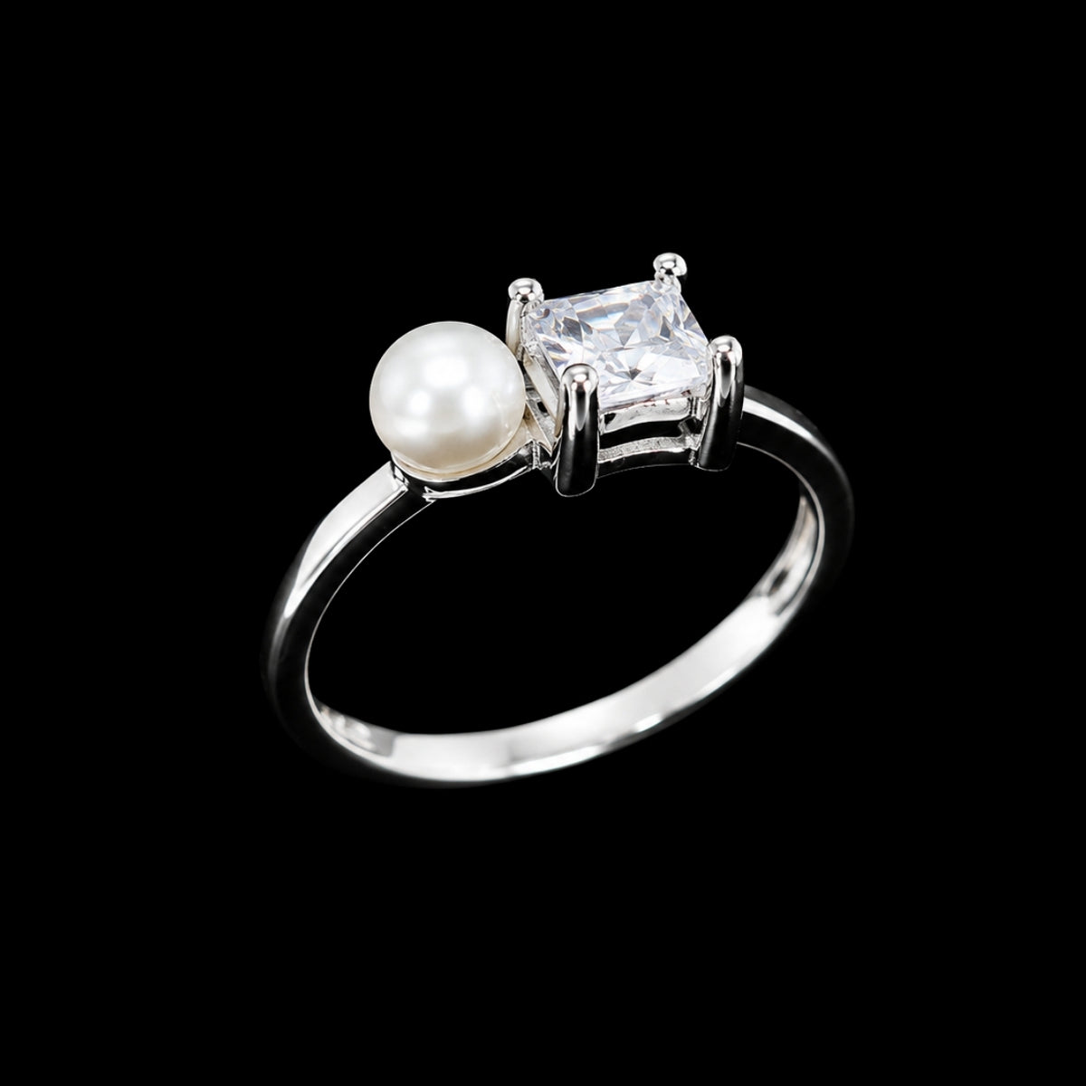 Elegant Pearl and CZ Stone Ring