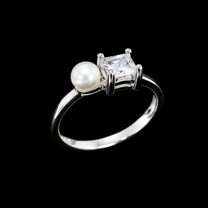 Elegant Pearl and CZ Stone Ring