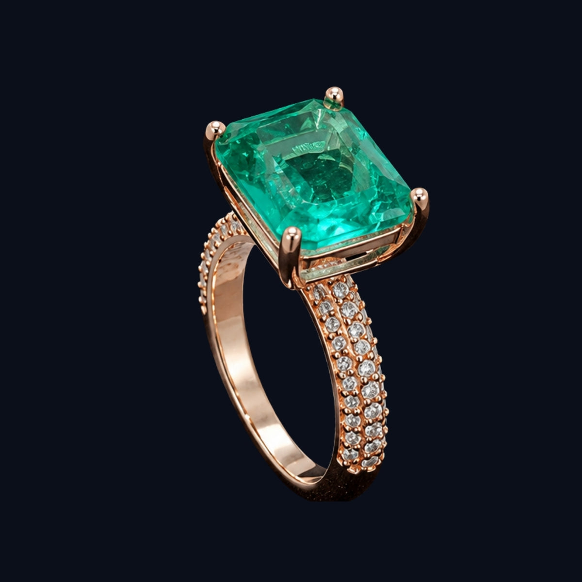 Rose Gold Emerald-Cut CZ Ring