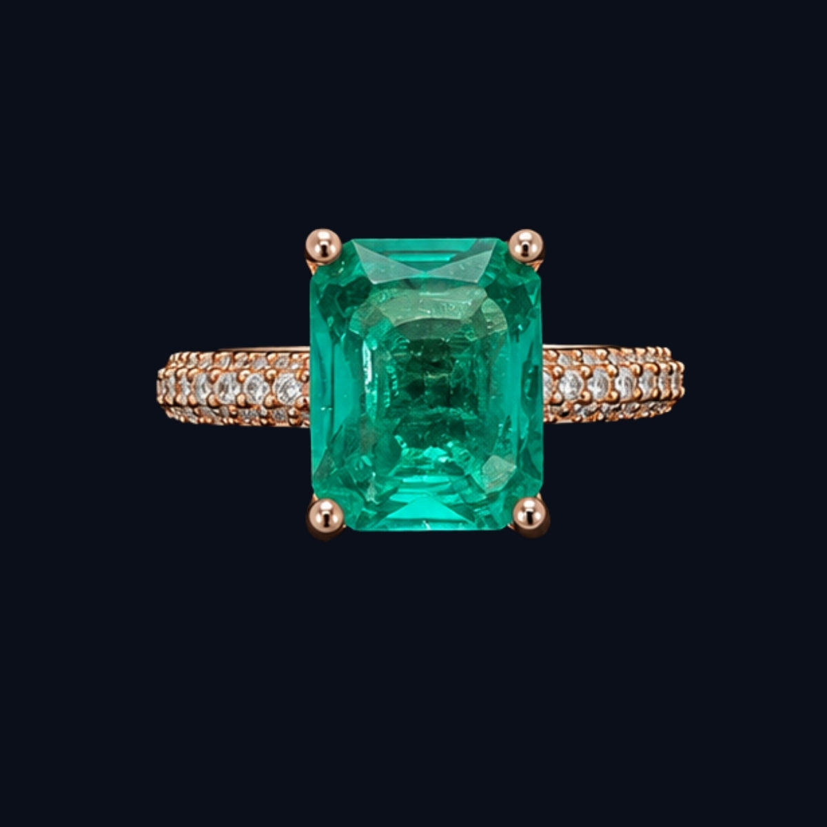 Rose Gold Emerald-Cut CZ Ring