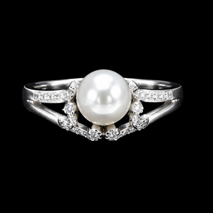 Pearl Ring with CZ Stones