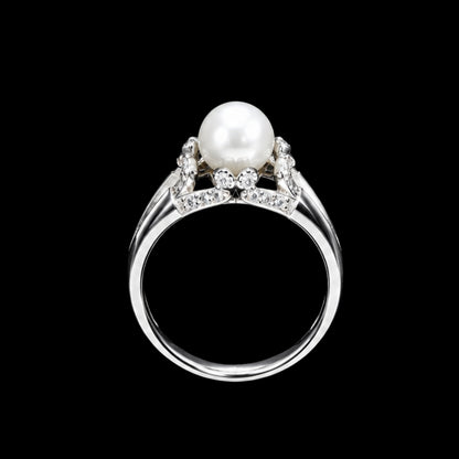 Pearl Ring with CZ Stones