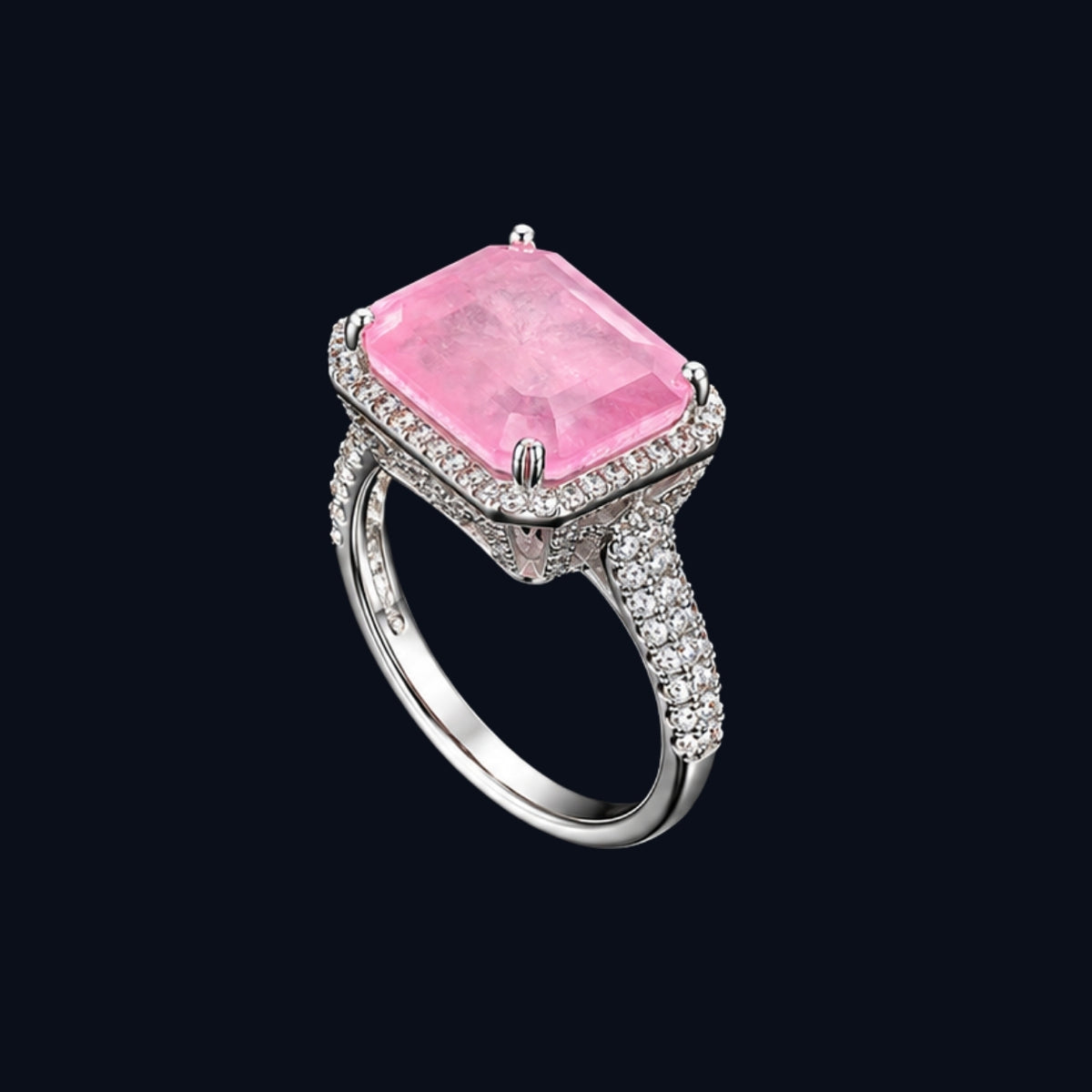 Silver Pink CZ Halo Ring