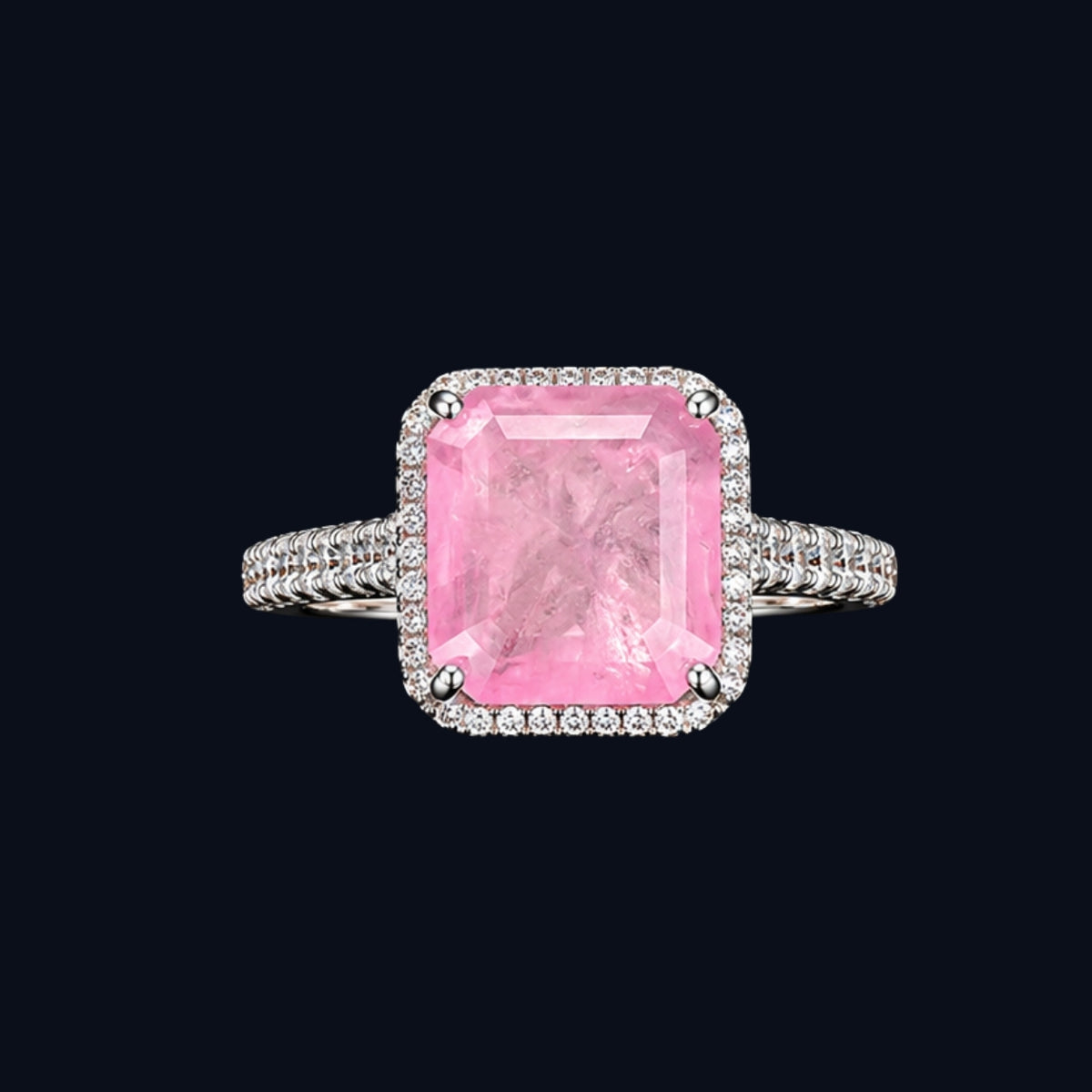 Silver Pink CZ Halo Ring