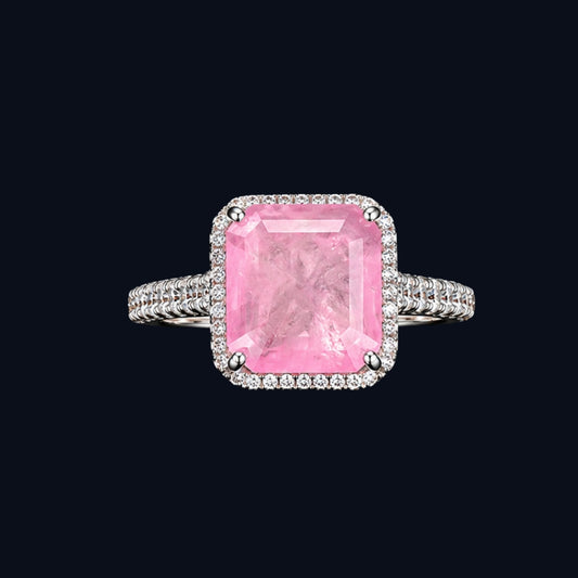 Silver Pink CZ Halo Ring