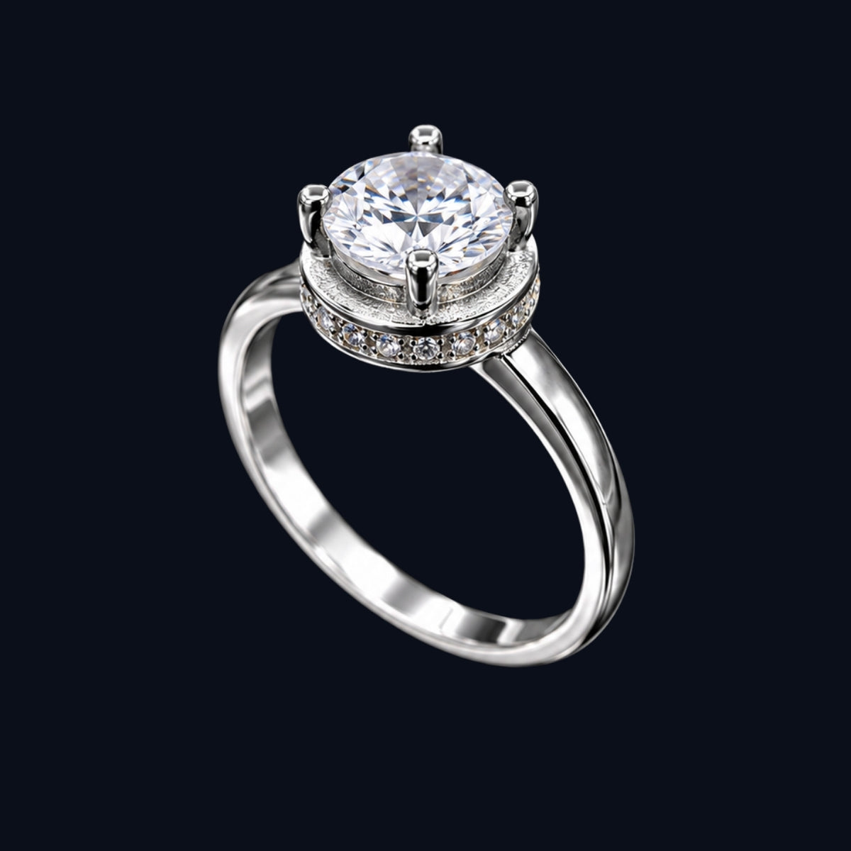 Silver Drum Halo CZ Ring