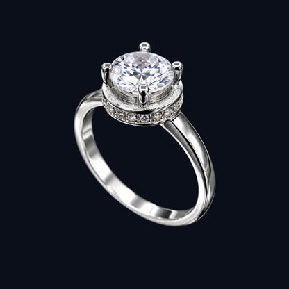 Silver Drum Halo CZ Ring