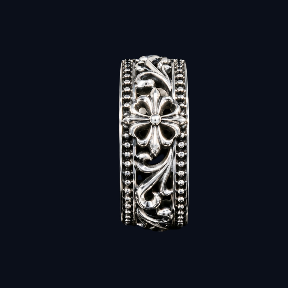 Silver Oxidised Floral Cross Band