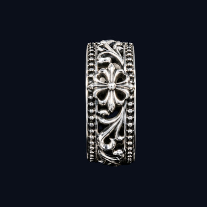 Silver Oxidised Floral Cross Band