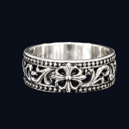 Silver Oxidised Floral Cross Band