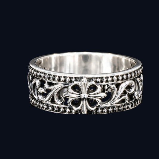 Silver Oxidised Floral Cross Band