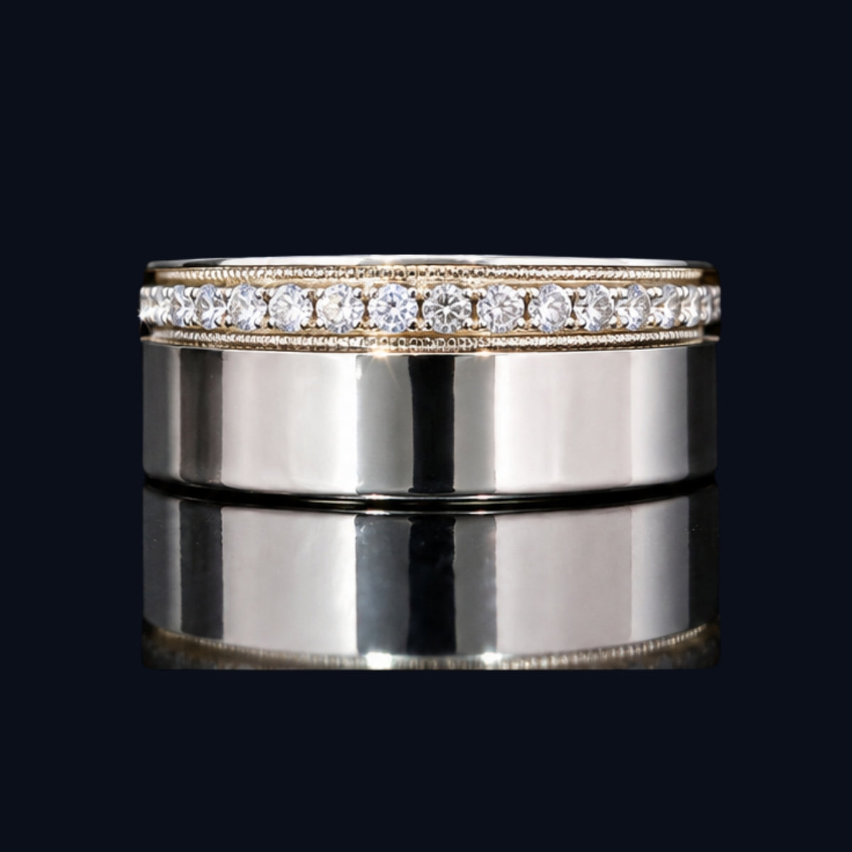 Silver Gold-Trim Eternity Band