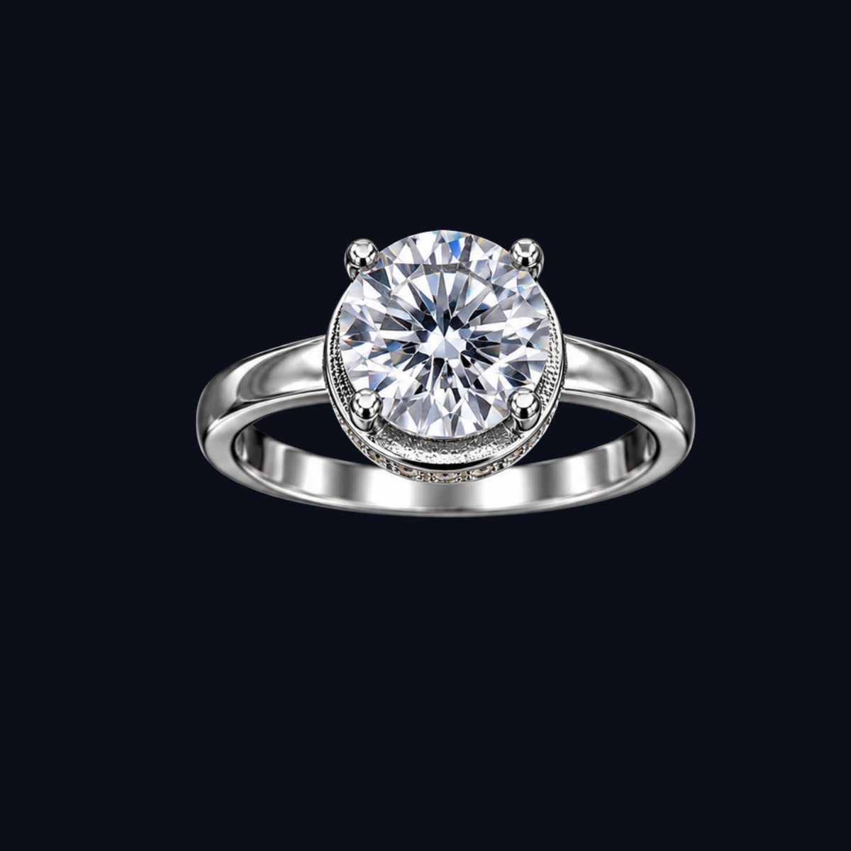 Silver Drum Halo CZ Ring