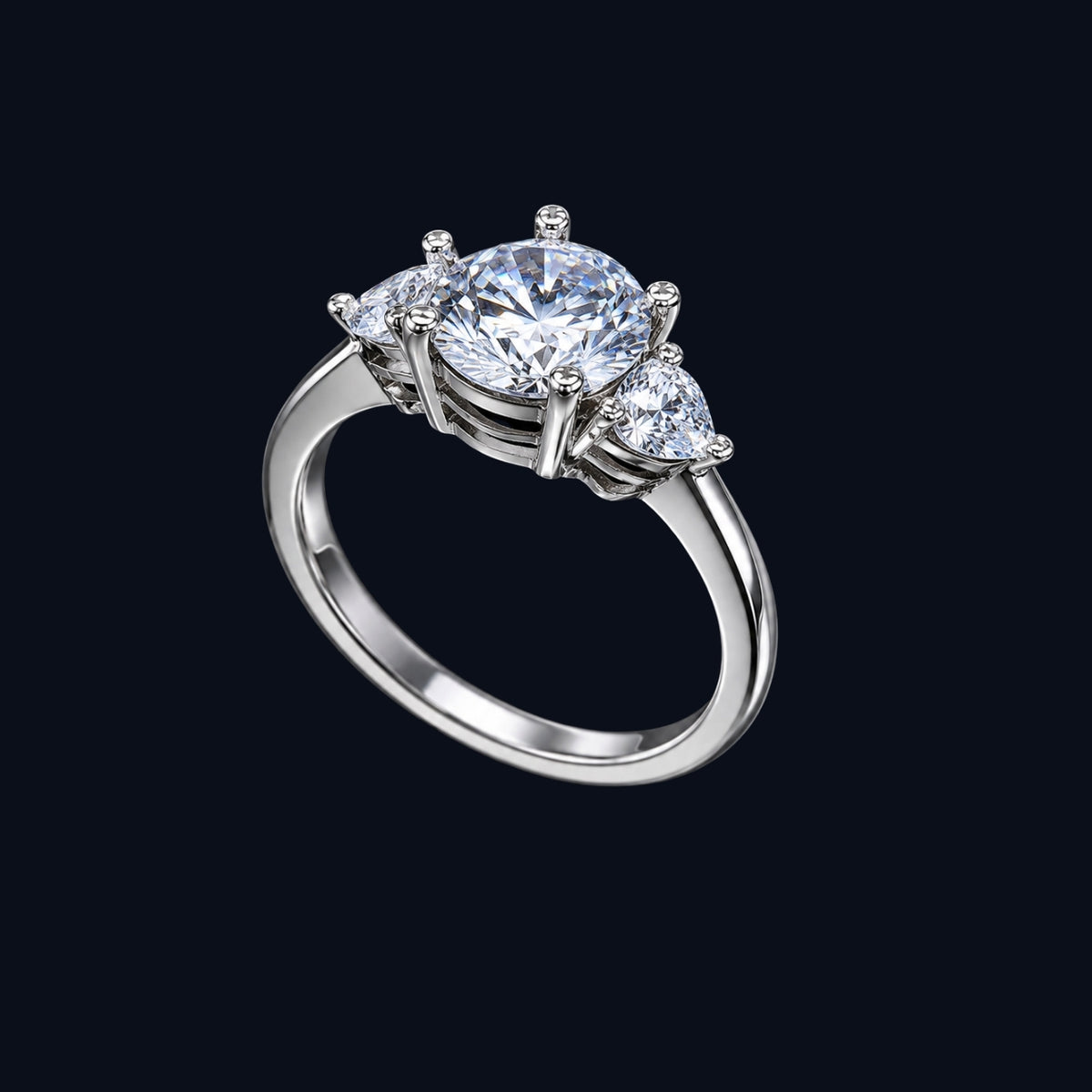 Silver Pear Trio CZ Ring