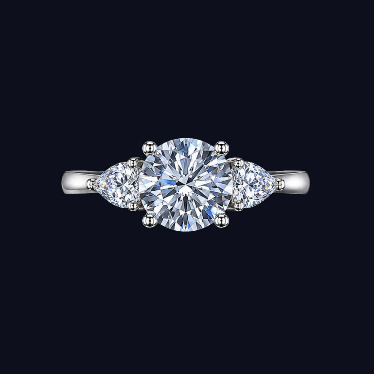 Silver Pear Trio CZ Ring