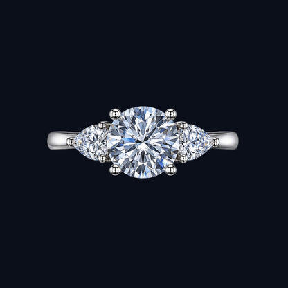 Silver Pear Trio CZ Ring