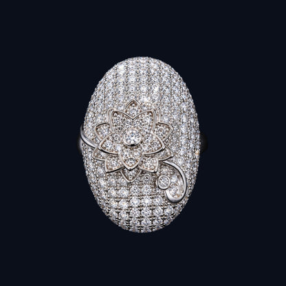 Oval CZ Ring with Floral Motif
