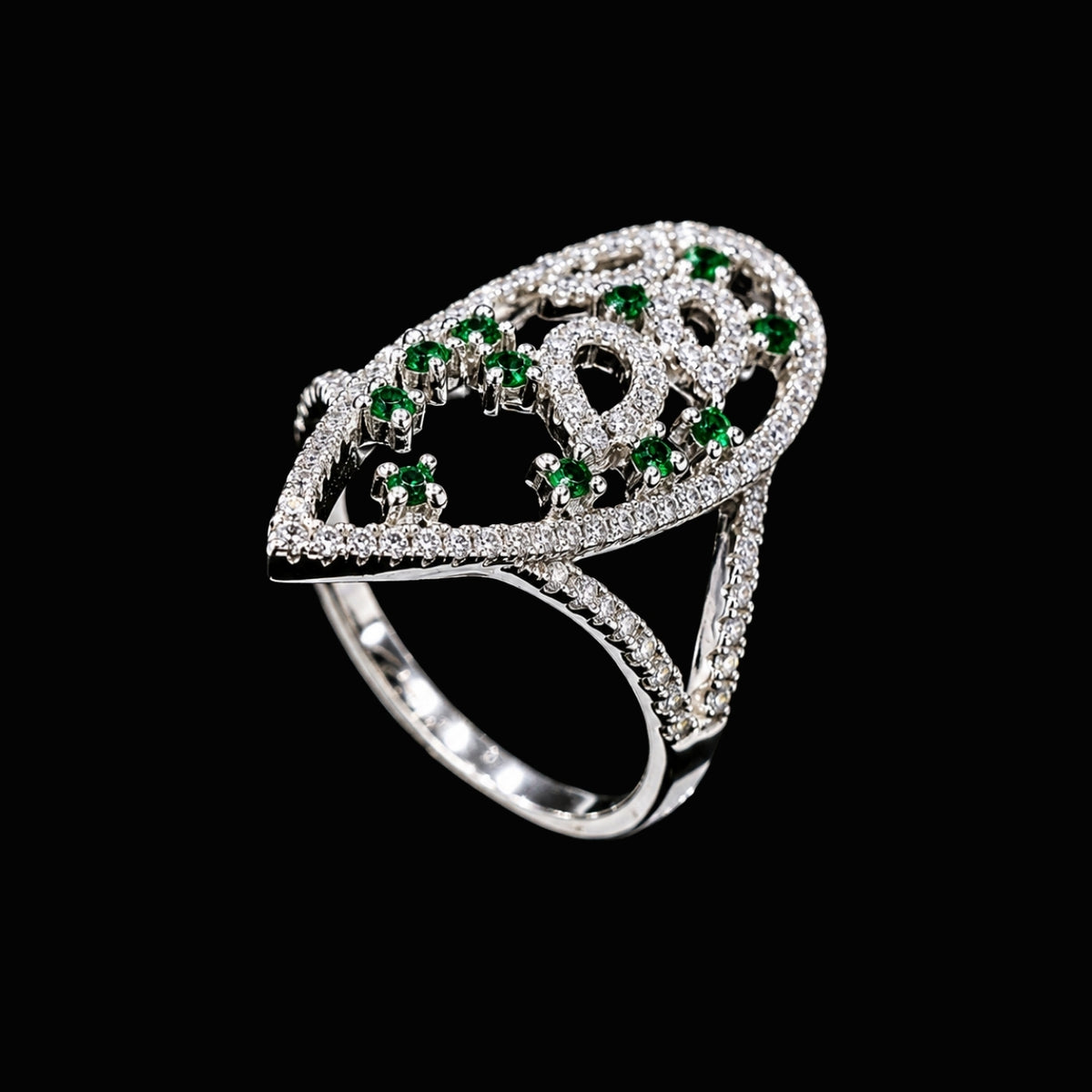 Silver Ring with Green CZ Stones