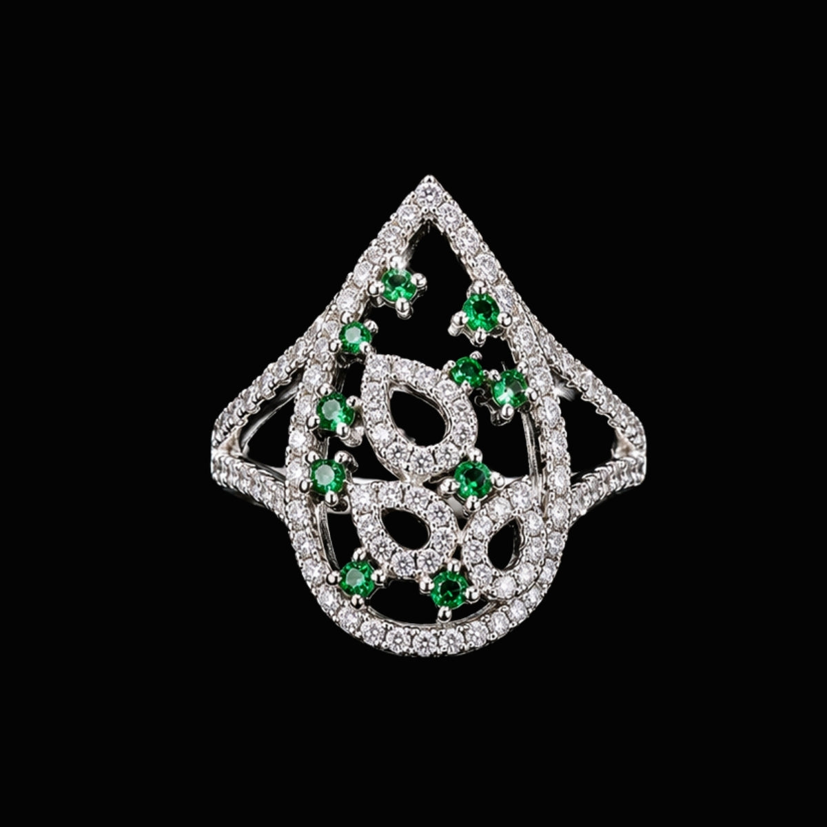 Silver Ring with Green CZ Stones