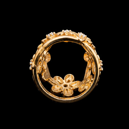 Gold Tone CZ Ring with Floral Motif