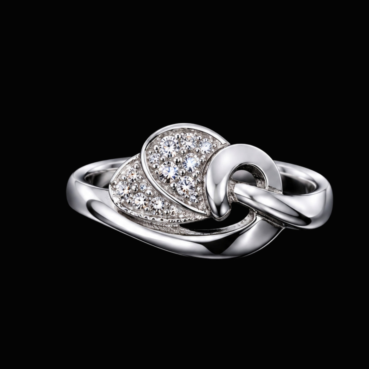 Silver CZ Ring with Knot Design
