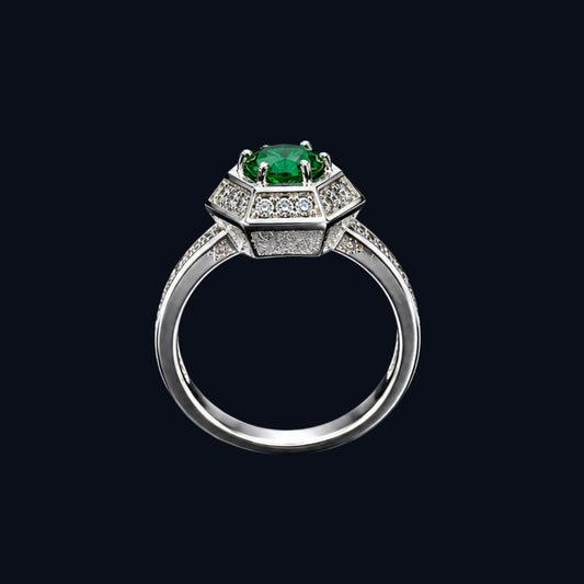 Silver Green CZ Hexagon Halo Ring