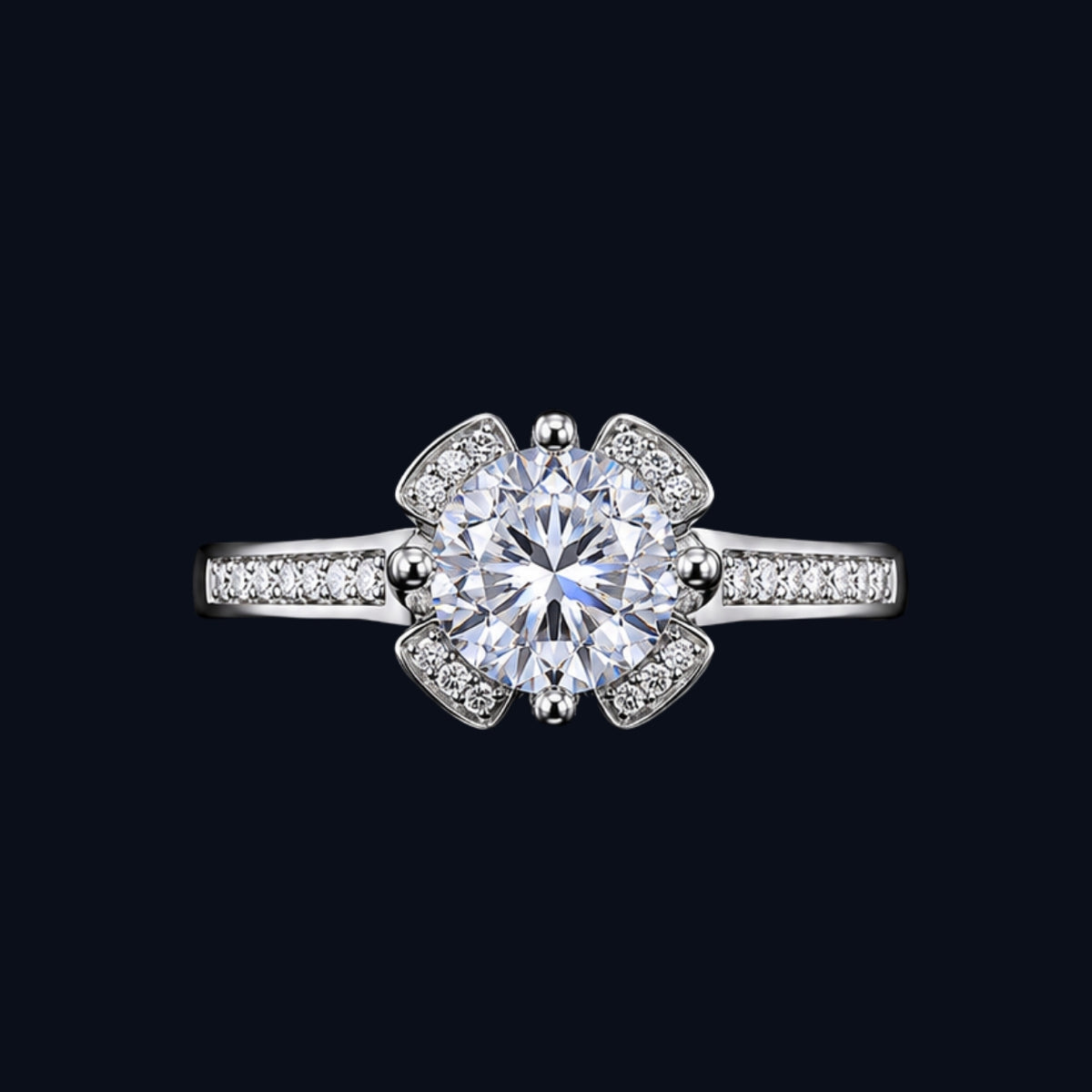 Silver Petal Solitaire Ring