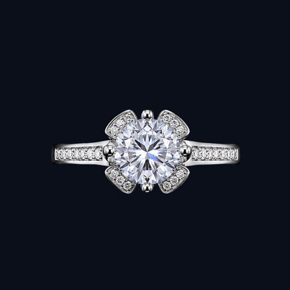 Silver Petal Solitaire Ring
