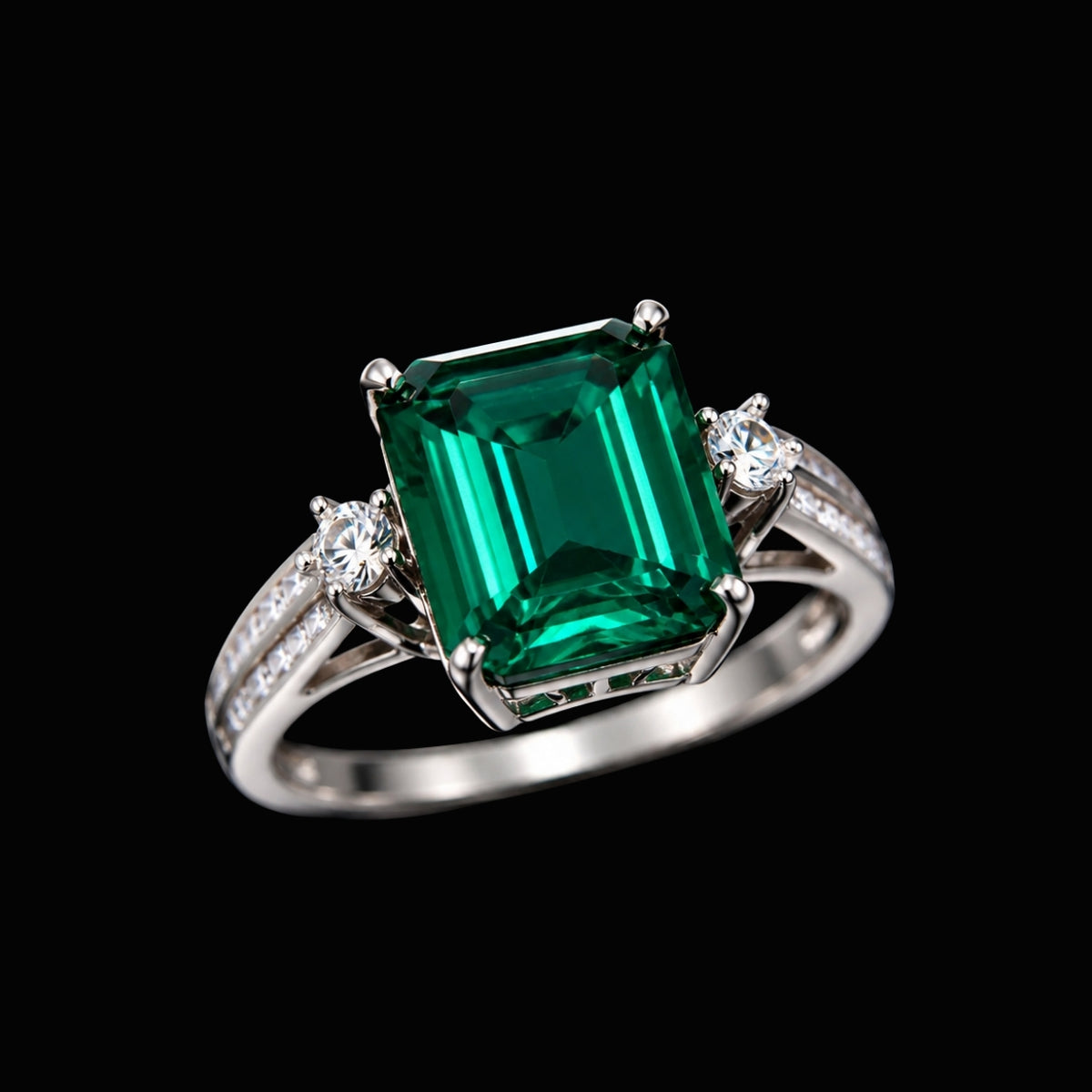 Emerald Cut Green CZ Ring