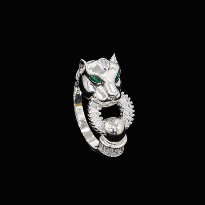 Silver Panther Ring with CZ Stones