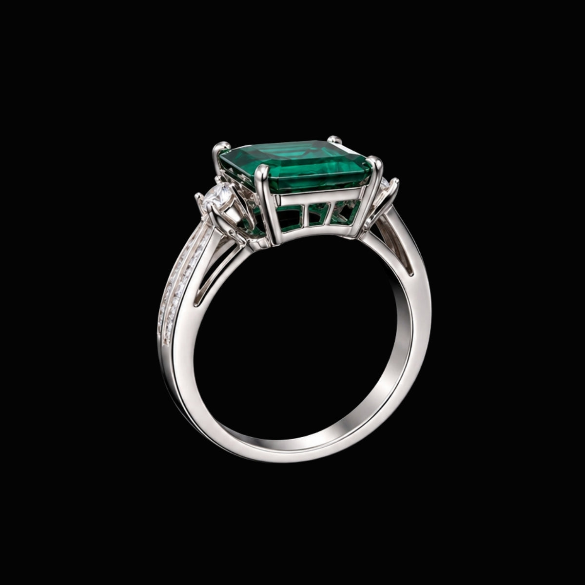 Emerald Cut Green CZ Ring