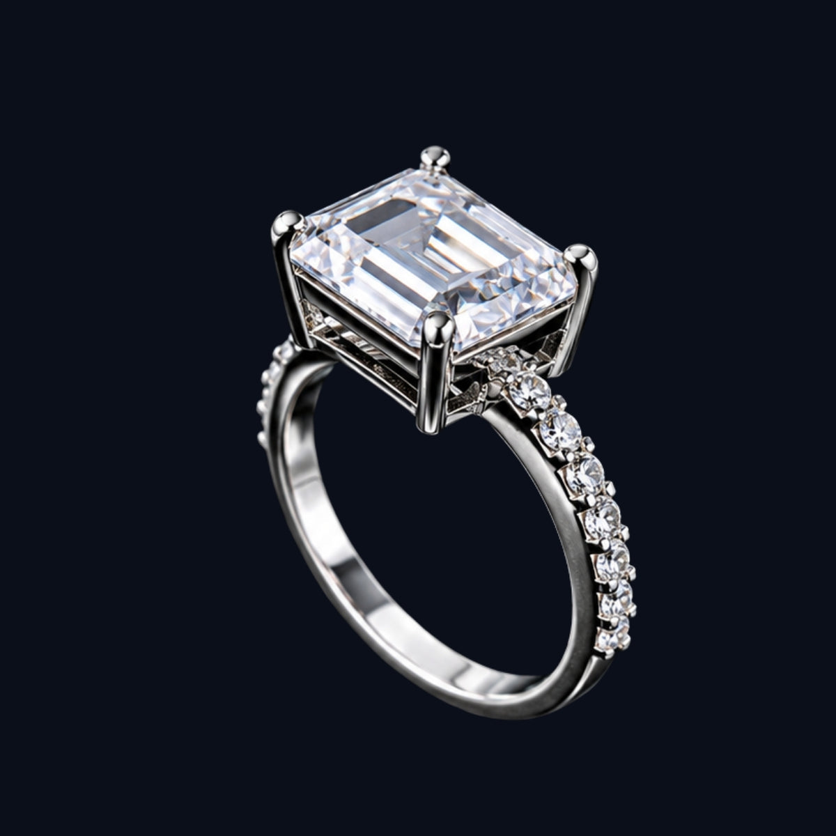 Silver Emerald-Cut CZ Solitaire Ring