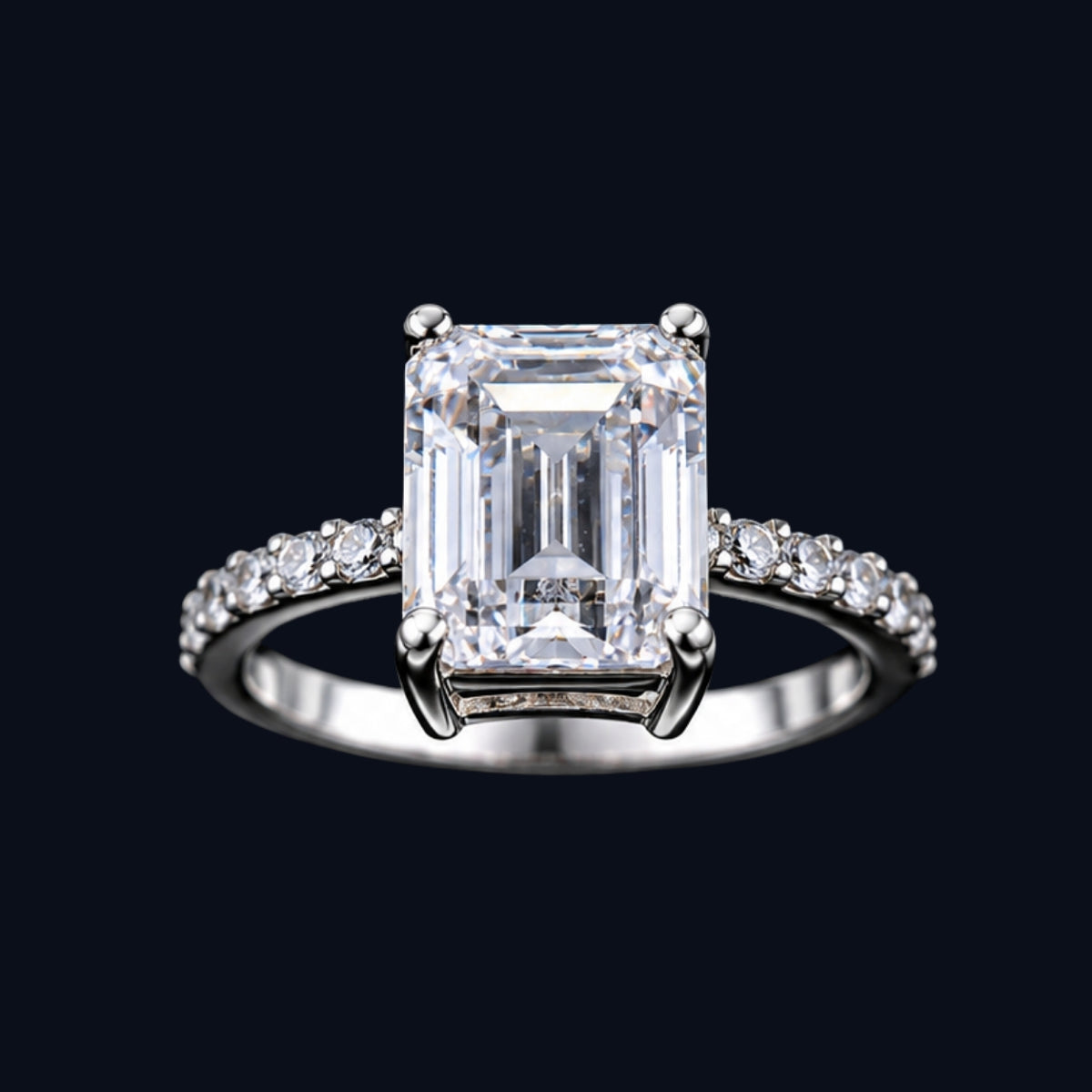 Silver Emerald-Cut CZ Solitaire Ring