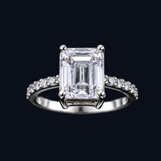 Silver Emerald-Cut CZ Solitaire Ring