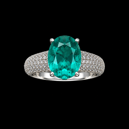 Silver Green CZ Pave Solitaire Ring